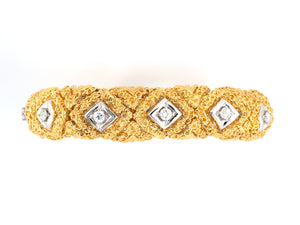 70940 - Circa 1970 Gold Diamond  Flexible Domed Bracelet
