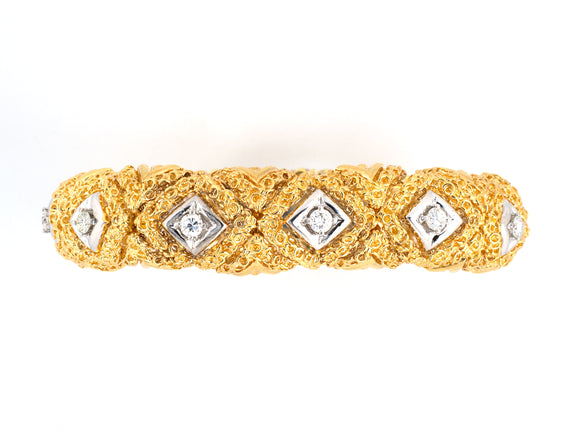 70940 - Circa 1970 Gold Diamond  Flexible Domed Bracelet