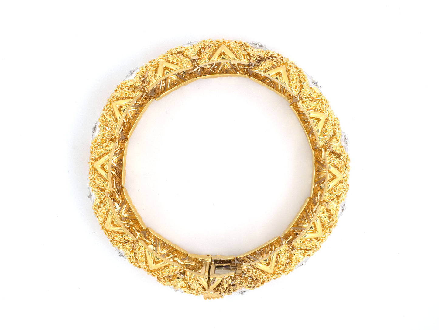 70940 - Circa 1970 Gold Diamond  Flexible Domed Bracelet