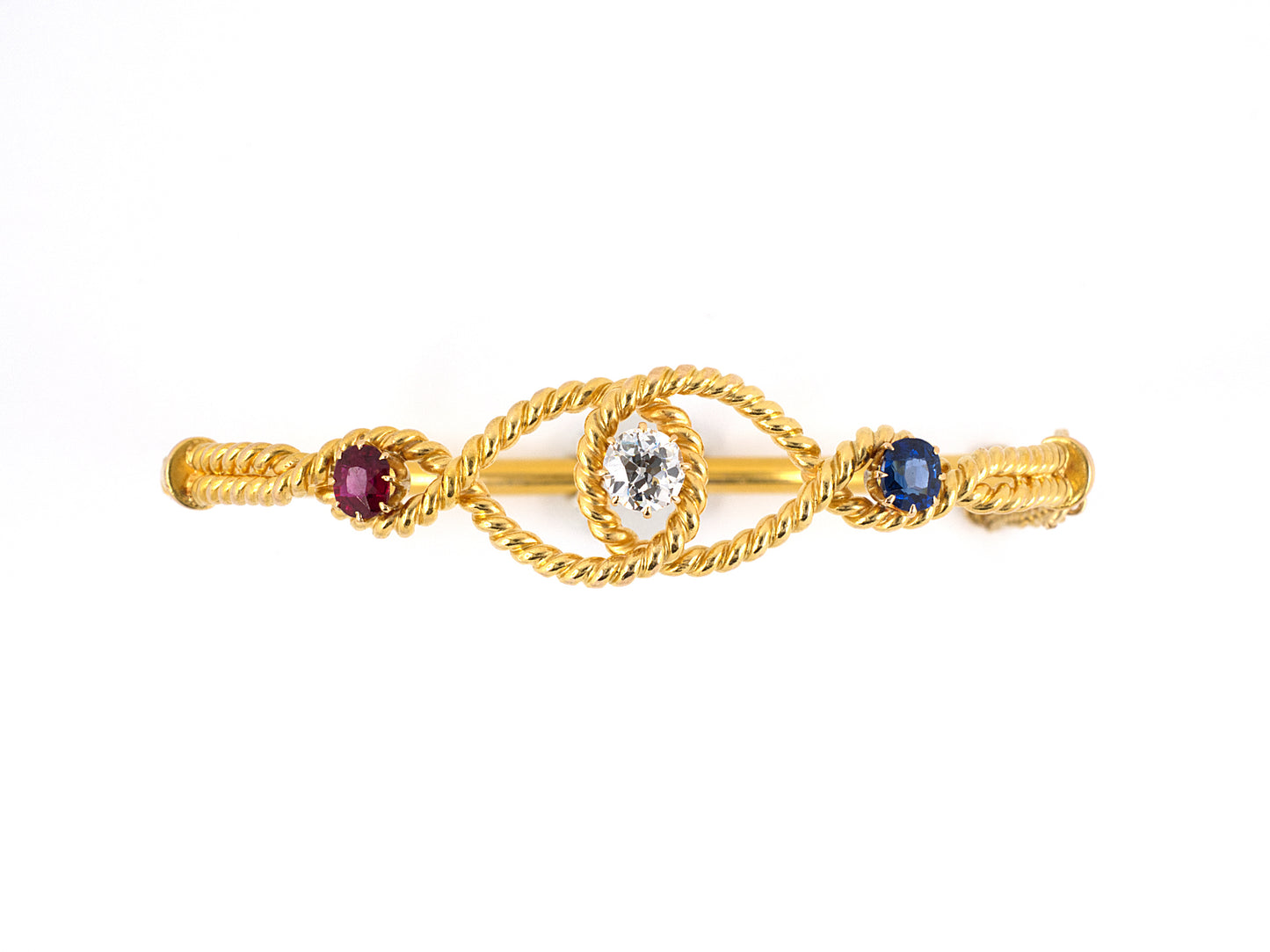 71073 - SOLD - Victorian Gold Diamond Ruby Saph Weave Bangle Bracelet