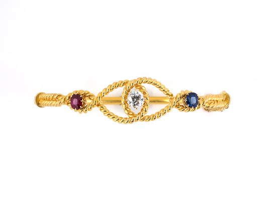 71073 - SOLD - Victorian Gold Diamond Ruby Saph Weave Bangle Bracelet