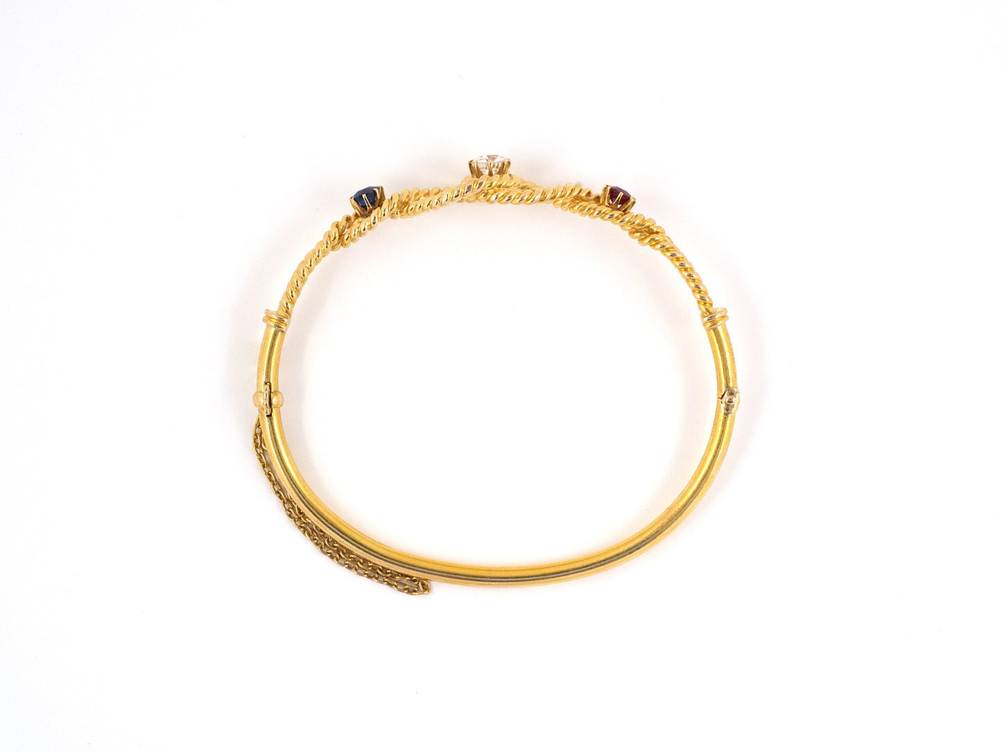 71073 - SOLD - Victorian Gold Diamond Ruby Saph Weave Bangle Bracelet