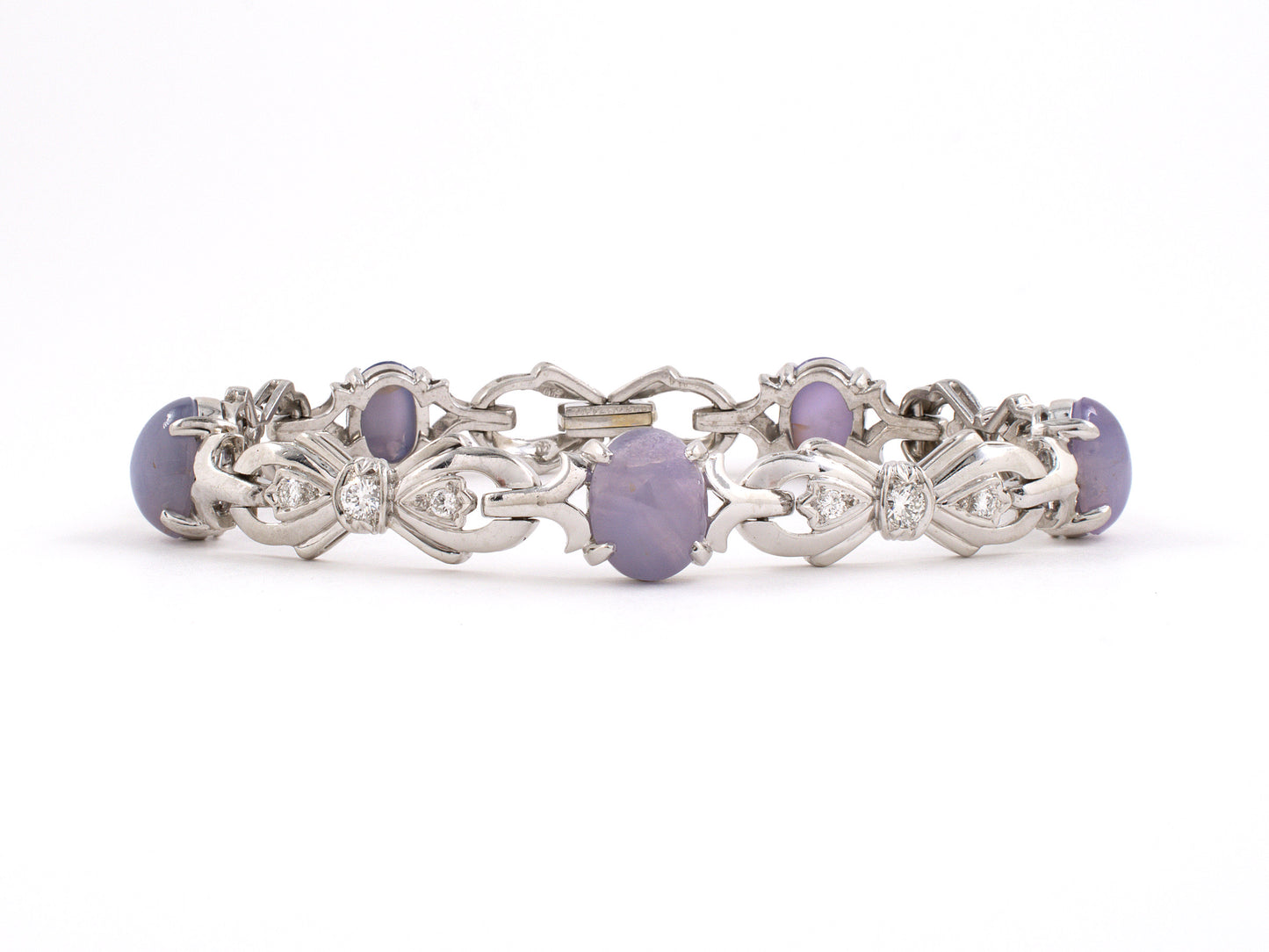71202 - Circa 1950 Tiffany Platinum Star Sapphire Diamond 5-section Bracelet
