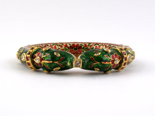 71523 - Gold Diamond Enamel Makara Head Bangle Bracelet