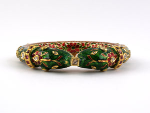 71523 - Gold Diamond Enamel Makara Head Bangle Bracelet