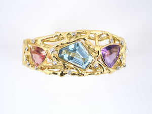 71560 - SOLD - Gold Diamond Topaz Tourmaline Amethyst Open Bangle Bracelet