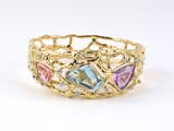 71560 - SOLD - Gold Diamond Topaz Tourmaline Amethyst Open Bangle Bracelet