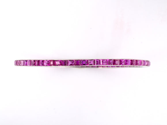 71593 - Art Deco Platinum Burma Ruby Bangle Bracelet