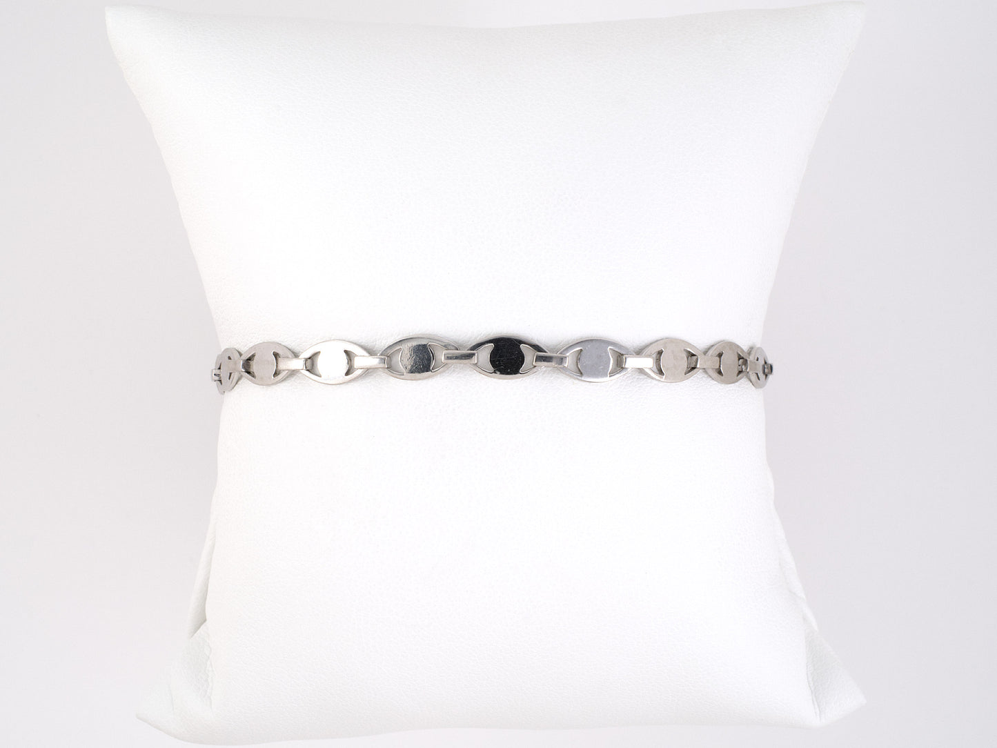 71623 - SOLD - Platinum Oval Navette Flat Link Bracelet