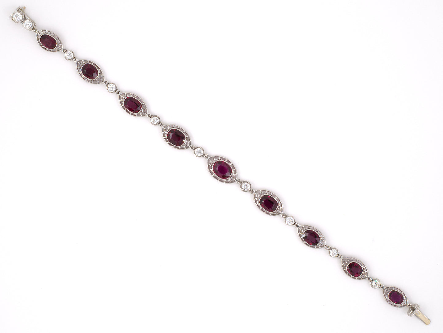 71667 - SOLD - Art Deco Platinum AGL Ruby Diamond Filigree Bracelet