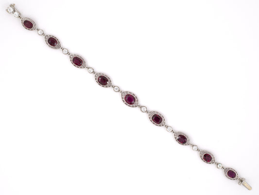 71667 - SOLD - Art Deco Platinum AGL Ruby Diamond Filigree Bracelet