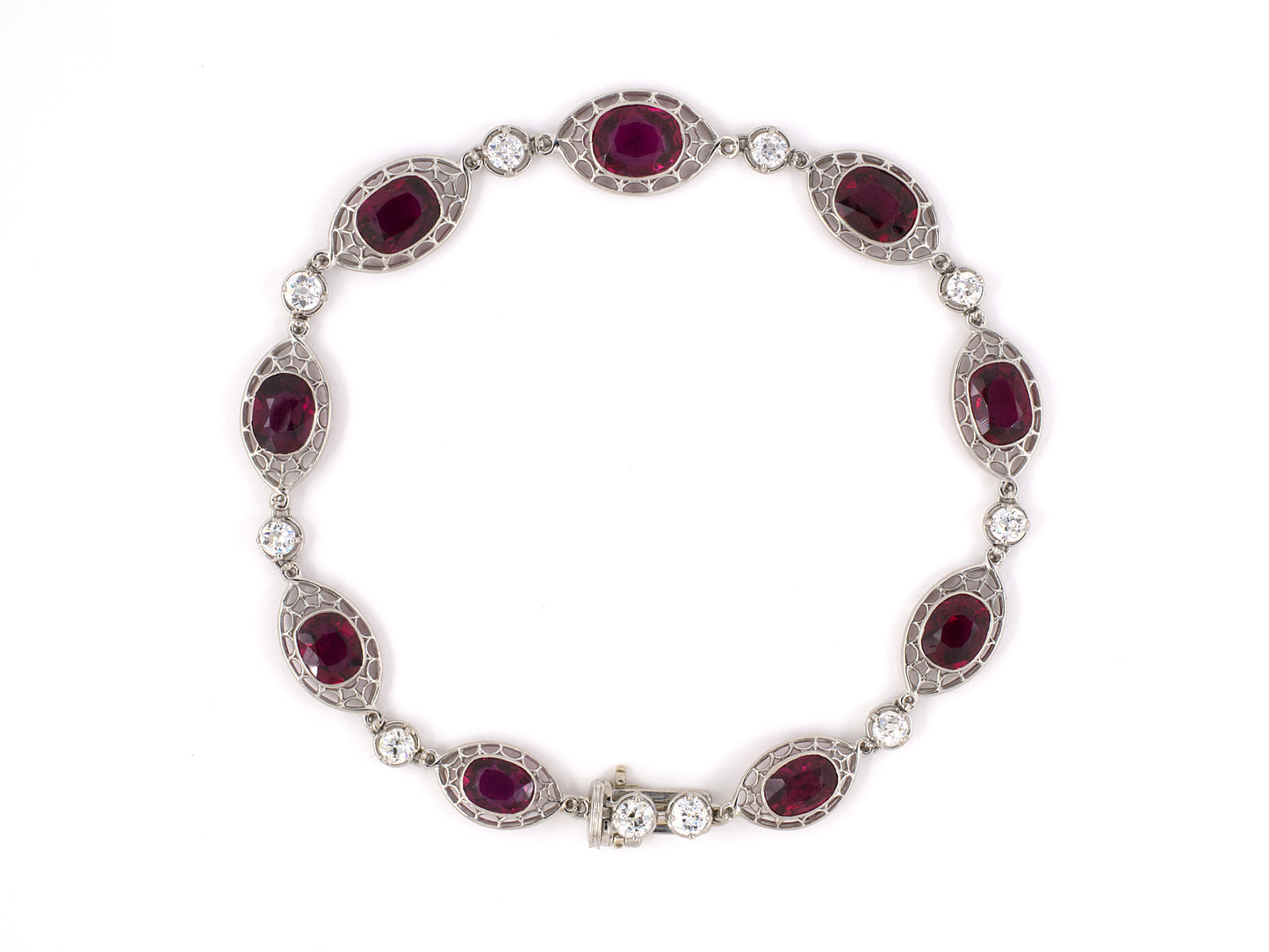 71667 - SOLD - Art Deco Platinum AGL Ruby Diamond Filigree Bracelet