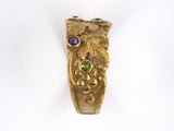 71773 - Art Nouveau Manz Gold Sapphires, Peridot, Zircon, Garnet, Amethyst Grape Leaf Cuff Bracelet
