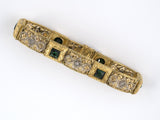 71774 - Victorian Manz Gold Silver Green Tourmaline Diamond Floral Open Work  Bracelet