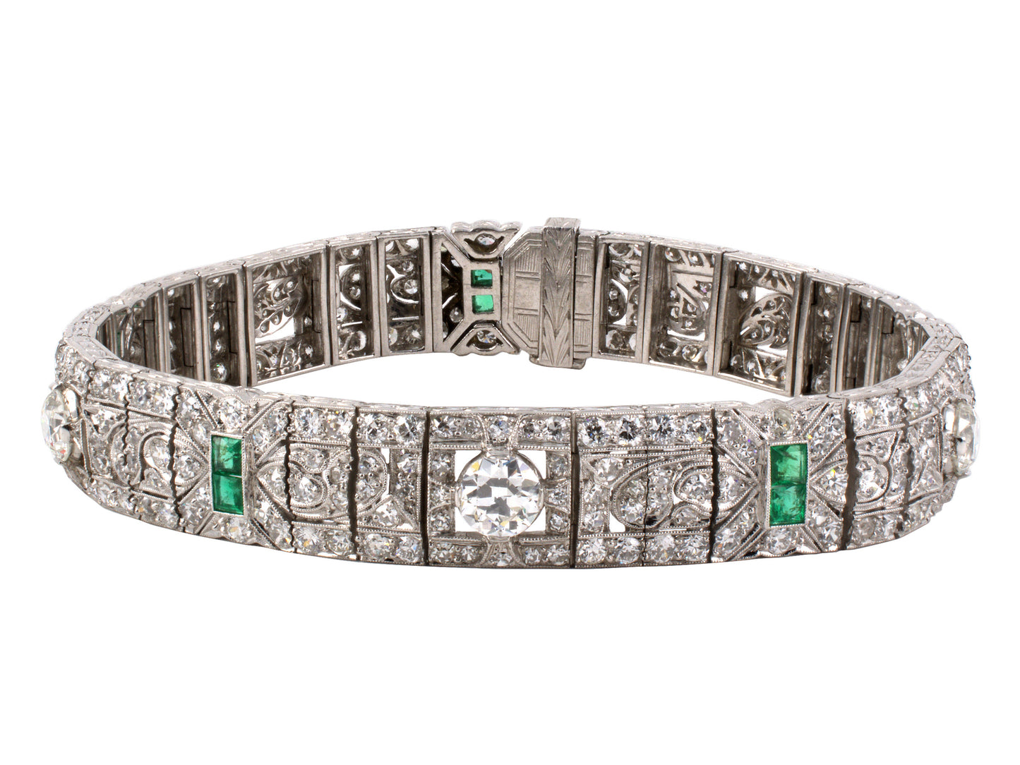 71790 - Art Deco Platinum Diamond Emerald Bracelet