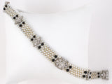 71839 - Edwardian Platinum Black Onyx GIA Natural Pearl Bracelet
