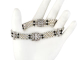 71839 - Edwardian Platinum Black Onyx GIA Natural Pearl Bracelet