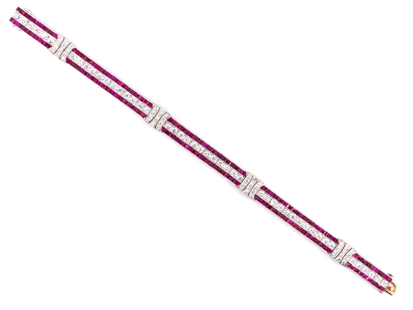 71841 - Art Deco Tiffany Platinum Diamond Burma Ruby Bracelet