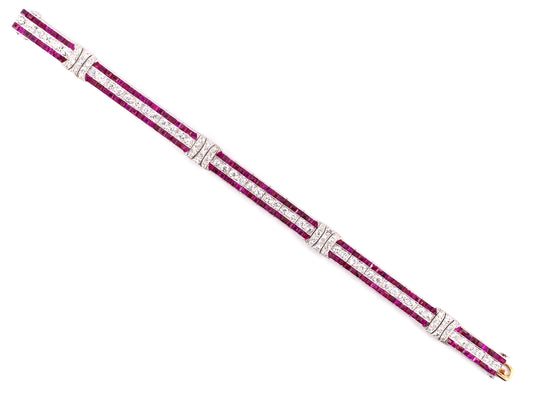 71841 - Art Deco Tiffany Platinum Diamond Burma Ruby Bracelet