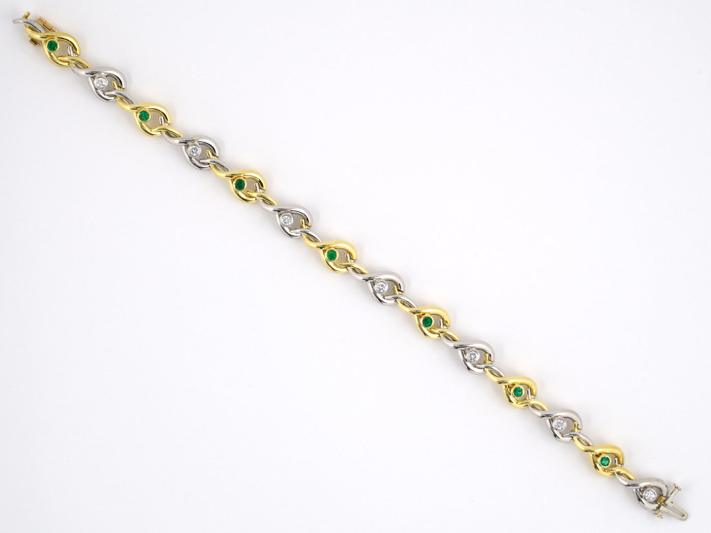 71923 - Chalson Gold Platinum Emerald Diamond Open Link Snake Bracelet