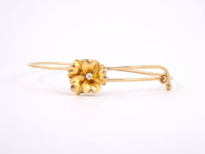 71931 - SOLD - Art Nouveau Gold Diamond Flower Bangle Bracelet