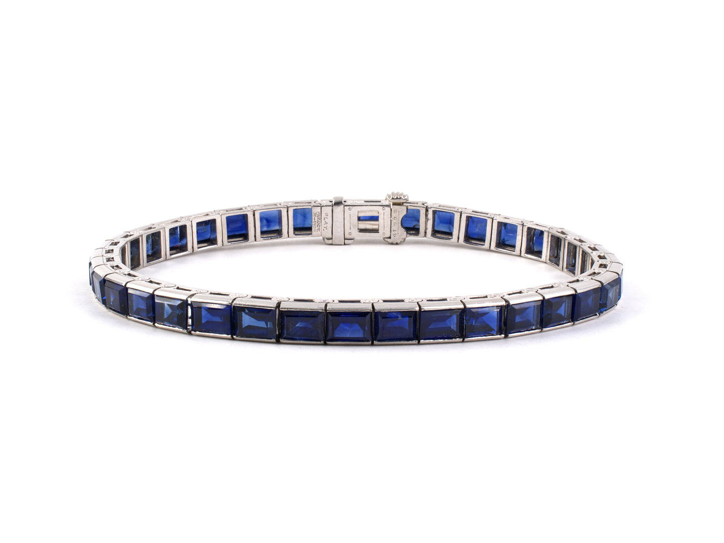 72157 - SOLD - Circa 1955 Oscar Heyman Platinum Sapphire Line Bracelet