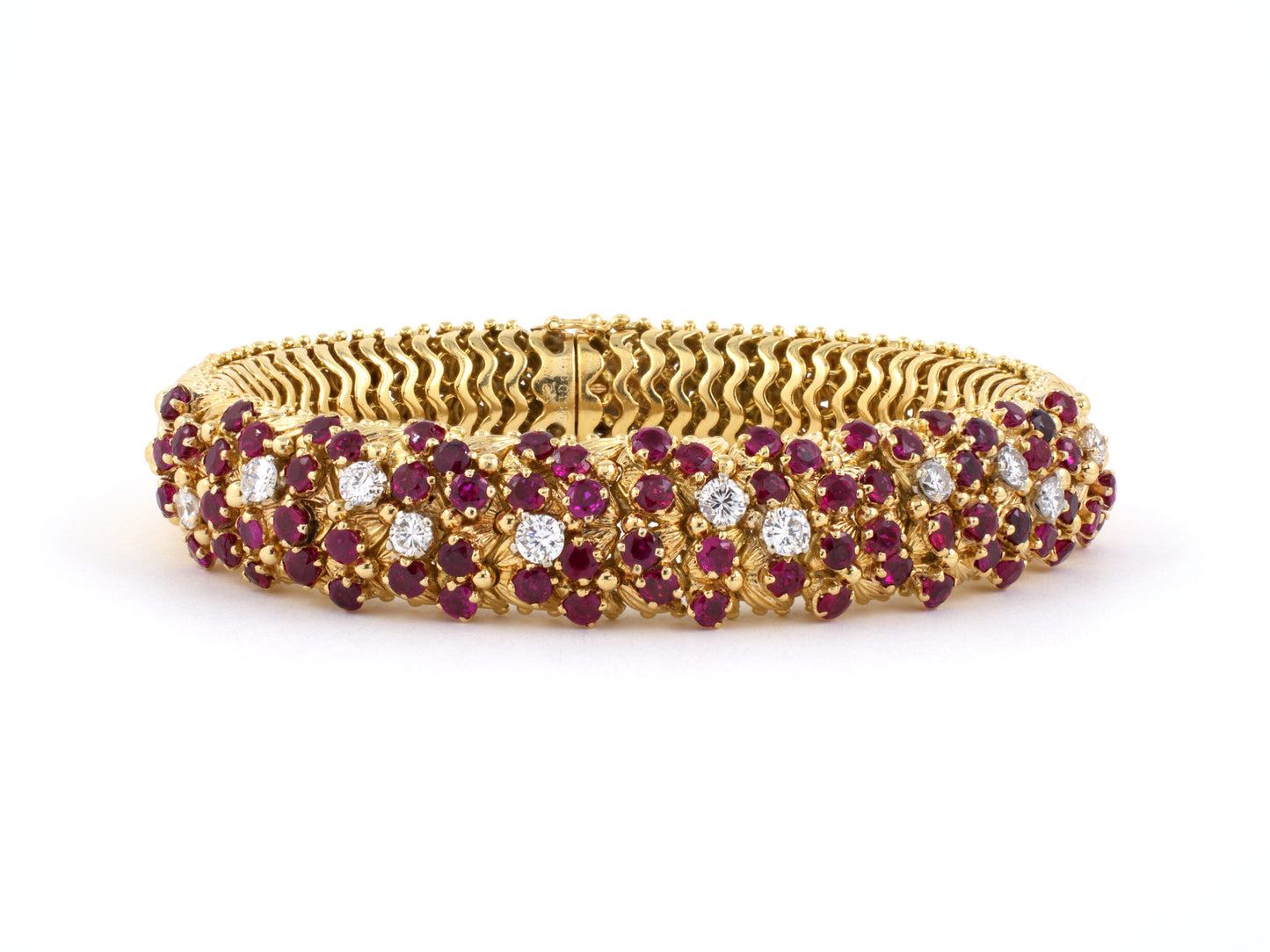 72229 - Circa 1965 Gold Platinum Van Cleef & Arpels Ruby Diamond Bracelet