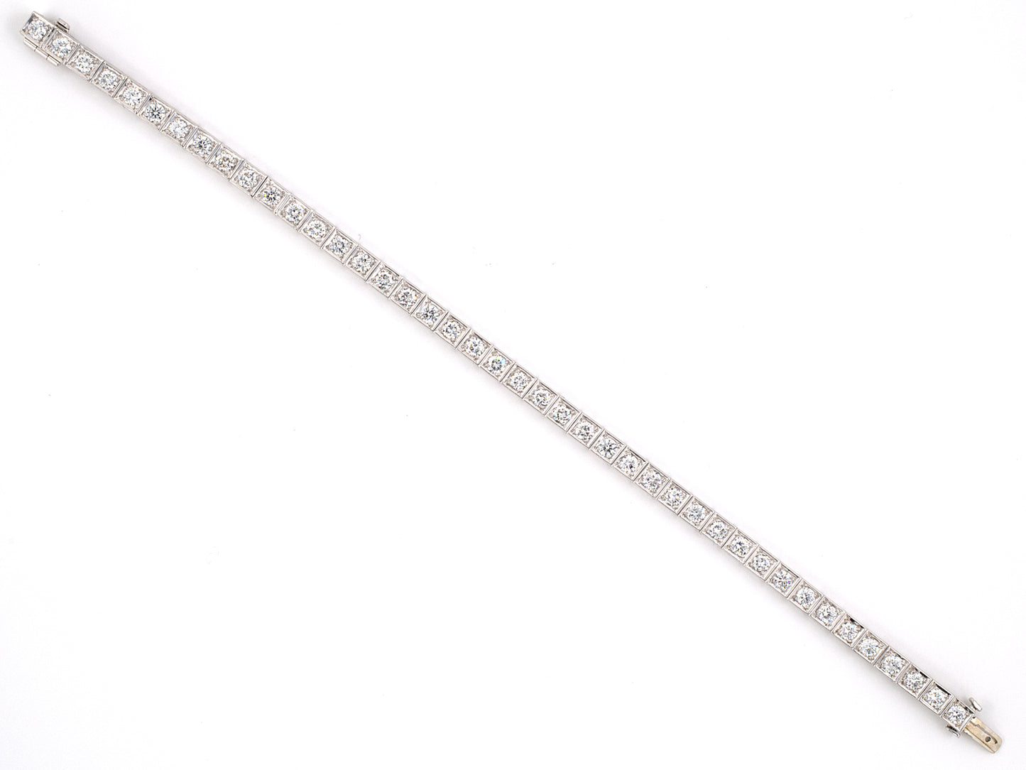 72268 - SOLD - Platinum Diamond Gold Line Block Bracelet