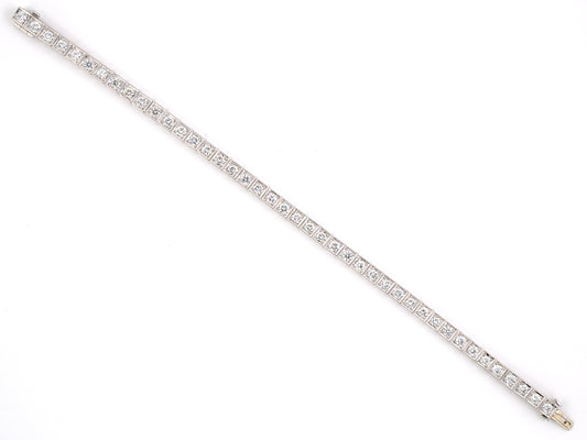 72268 - SOLD - Platinum Diamond Gold Line Block Bracelet