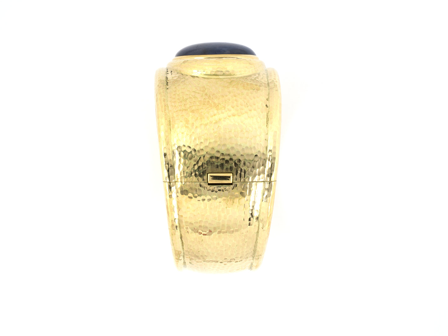 72286 - SOLD - Circa 1998 De Vroomen Gold Sapphire Hammered Bangle Bracelet