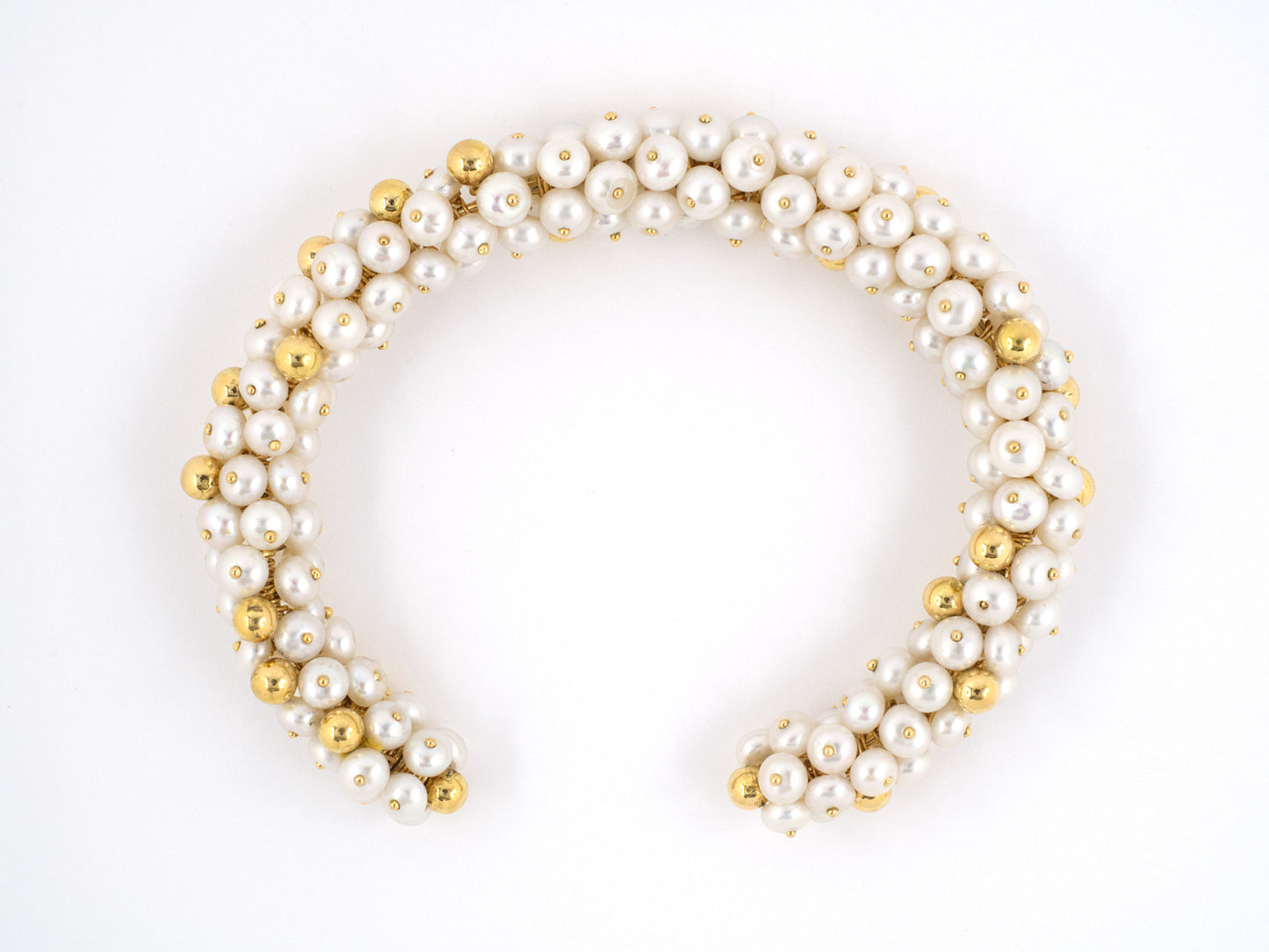 72300 - SOLD - Gold Pearl Bead Cluster Bangle Bracelet