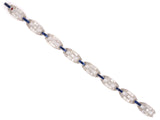 72393 - Platinum French Cut Dia Calibre Sapphire Chased Filigree Art Deco 8- Section Open Link Bracelet,  7,  56 Dias