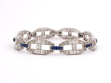 72393 - Platinum French Cut Dia Calibre Sapphire Chased Filigree Art Deco 8- Section Open Link Bracelet,  7,  56 Dias