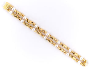 72442 - SOLD - Circa 2003 Bulgari Passo Doppio Gold Pearl Bracelet