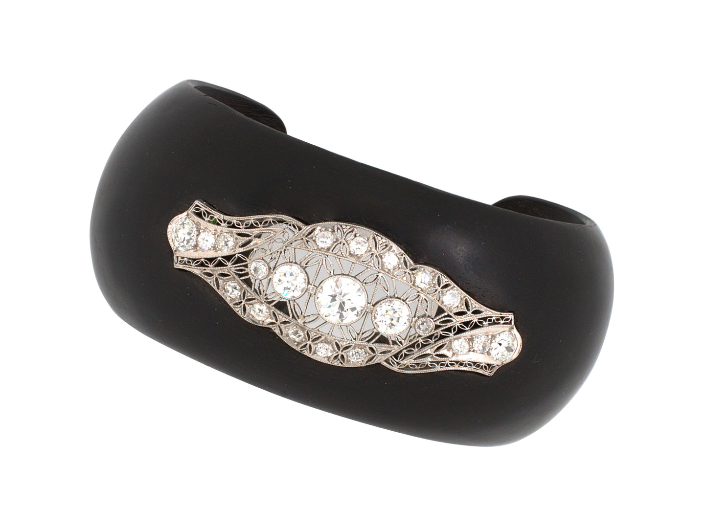 72500 - Edwardian Platinum Diamond Wood Bangle Bracelet
