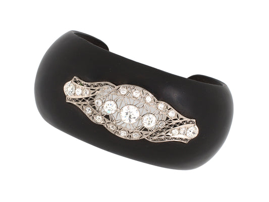 72500 - Edwardian Platinum Diamond Wood Bangle Bracelet