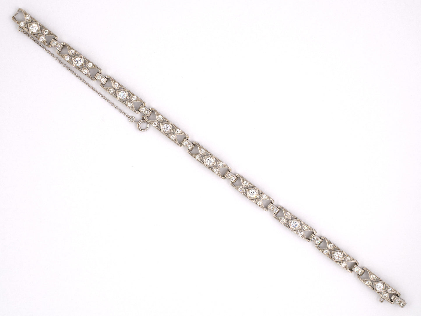 72566 - SOLD - Art Deco Platinum Diamond Rectangular Link Bracelet