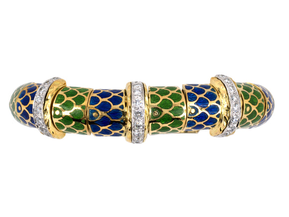 72589 - Platinum Diamond Blue Green Enamel Bracelet
