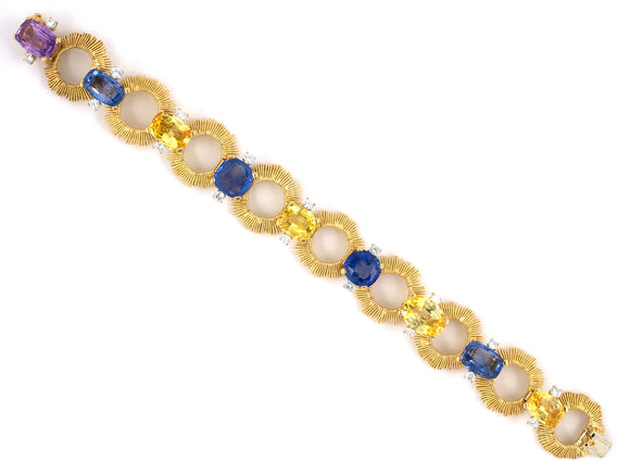 72612 - Circa 1960 Gubelin Gold Platinum AGL Ceylon Sapphire Diamond Bracelet