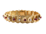 72621 - Circa 1955 Van Cleef & Arpels Platinum Gold Ruby Diamond French Link Bracelet