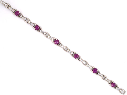 72637 - SOLD - Art Deco Tiffany Platinum Ruby Diamond Line Bracelet