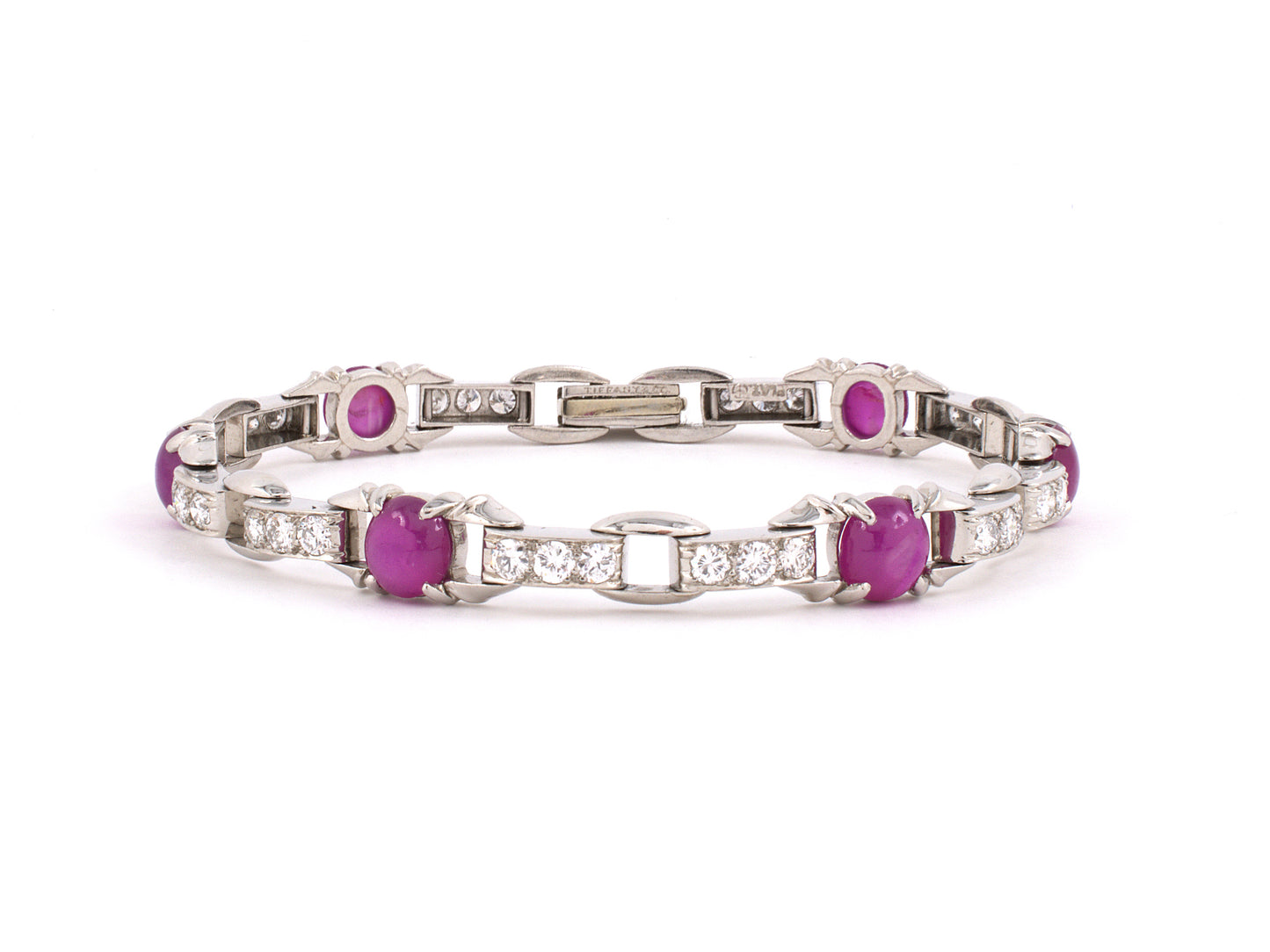 72637 - SOLD - Art Deco Tiffany Platinum Ruby Diamond Line Bracelet