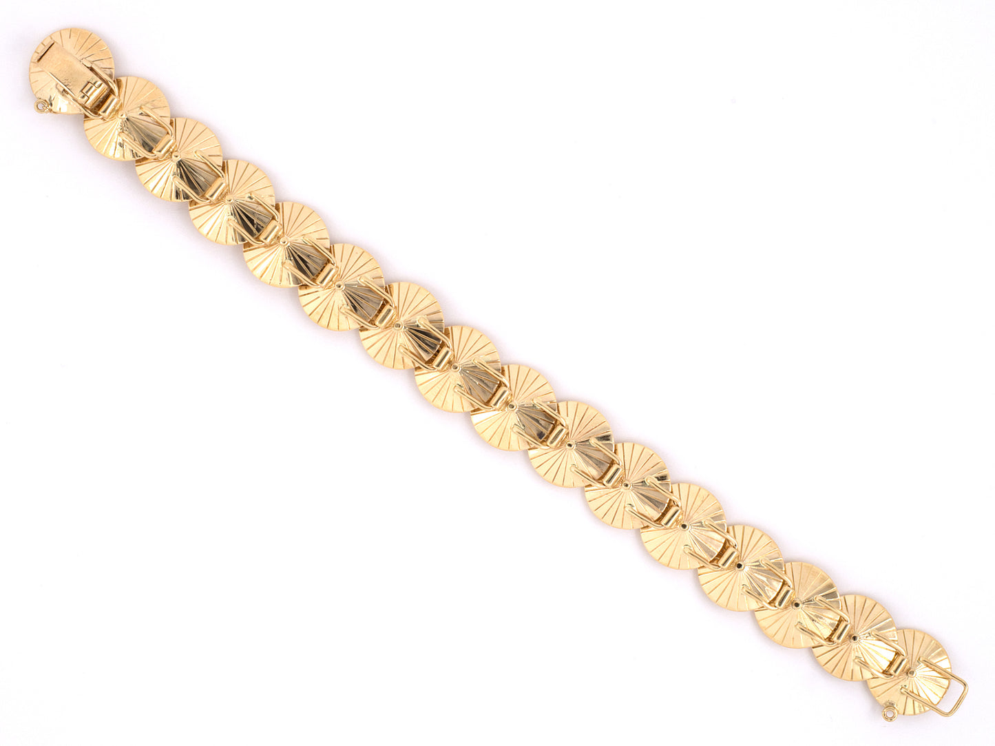 72661 - Circa 1950 Gold Sapphire Diamond Grooved Circle Bracelet