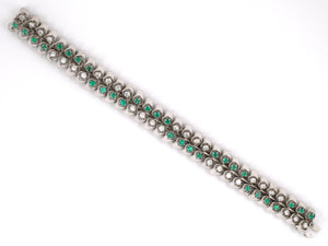 72670 - Circa 1950 French Platinum Diamond Emerald  Bracelet