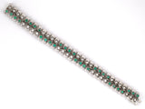 72670 - Circa 1950 French Platinum Diamond Emerald  Bracelet