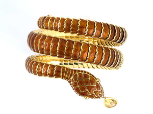 72705 - Adria de Haume Gold Diamond Brown Enamel Flexible Wrap Around Snake Bracelet