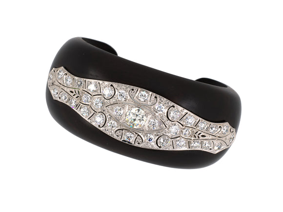 72708 - Art Deco Platinum Diamond Wood Bangle Bracelet