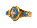 72736 - Victorian Etruscan Revival Gold Diamond Coral Enamel Bangle Bracelet