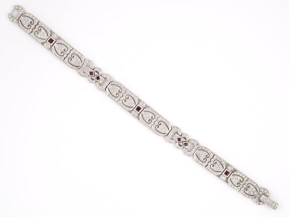 72744 - Art Deco Platinum Diamond Ruby Bracelet