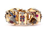 72798 - Gold Platinum Diamond Synthetic Rubies & Sapphires Retro Floral